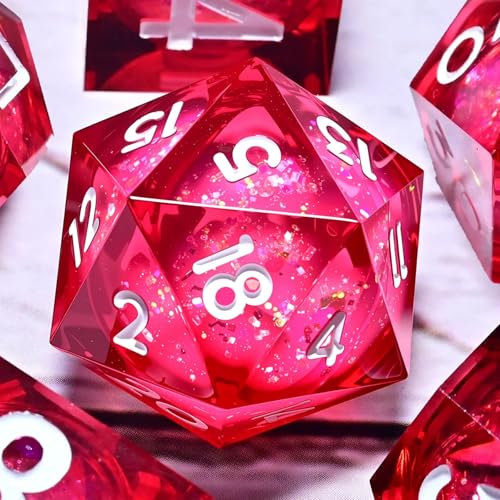 Liquid Core Dice SetDungeons and Dragons D&D, Polyhedron DND Resin dice Set, Used for Role-Playing dice Magic Pathfinder Game DND dice Set (7 Pieces) - color: Pink Orchid