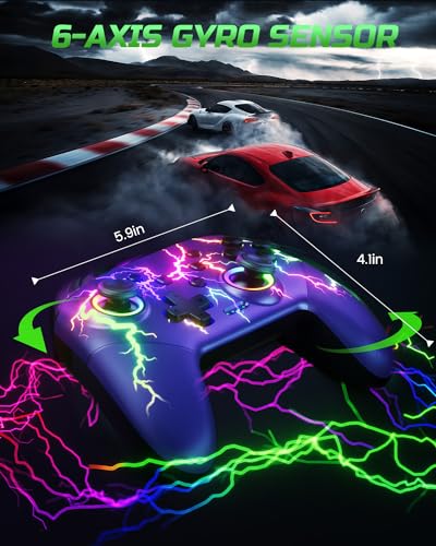 VOYEE Switch Controllers for Switch/Lite/OLED/PC, Pro Controller | Wireless, Programmable, RGB Lightning LED, 10-15H Runtime, One-key Pairing, Turbo, Vibration, 6-Axis Motion Control, Wake-up - color: Blue