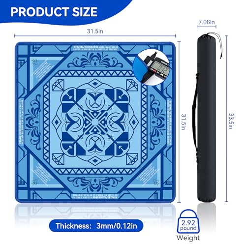 Mahjong Mat with Rules 31.5" x 31.5" Neoprene Rubber Square Blue Gaming Mat - Anti-Slip, Noise Reduction Durable & Easy to Clean for Mahjong Tiles, Poker, Dominoes & Board/Tile Games (Blue) - color: Blue