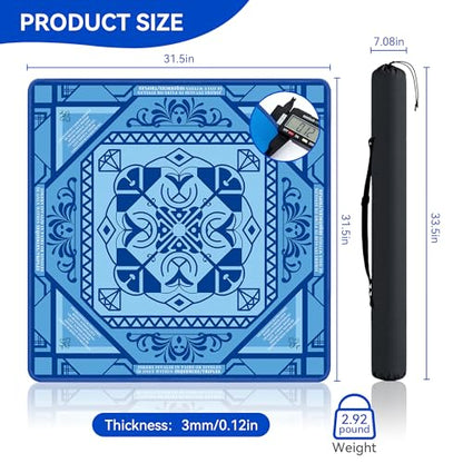 Mahjong Mat with Rules 31.5" x 31.5" Neoprene Rubber Square Blue Gaming Mat - Anti-Slip, Noise Reduction Durable & Easy to Clean for Mahjong Tiles, Poker, Dominoes & Board/Tile Games (Blue) - color: Blue