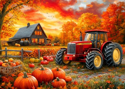 1000 Piece Jigsaw Puzzle for Adults – Cozy Autumn Farm Tractor Scene, Fall Harvest Landscape Puzzle, Premium Quality Gift, 19.7 x 27.6 Inch