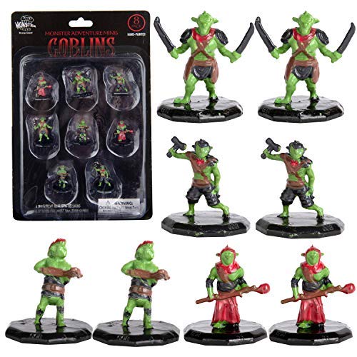 8 Painted Fantasy Goblin Mini Figures- All Unique Designs- 1" Hex-Sized Compatible with DND Dungeons and Dragons & Pathfinder and All RPG Tabletop Games