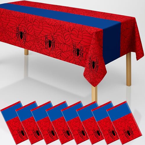 8Pcs 2in1 Spider Birthday Party Decorations Tablecloth, 54" x 108" Super Hero Table Cloth Disposable Rectangle Plastic Table Cover for Kids Baby Shower Wedding Party Supplies Halloween - color: Spider, size: 8 Pack