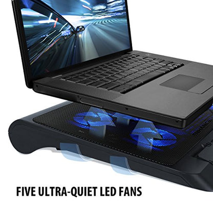 ENHANCE Gaming Laptop Cooling Pad Stand with LED Cooler Fans , Adjustable Height , & Dual USB Port for 17 inch Laptops - 5 Ultra Quiet High Performance Fans 2630 RPM & Built-In Bumpers - Blue - color: Blue