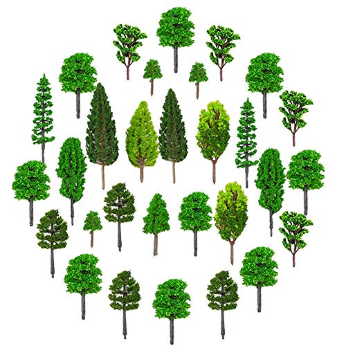 36 Pieces 1.36-6 inch Mixed Model Trees Train Scenery Architecture Tree Fake Trees for DIY Crafts, Building Model, Scenery Landscape Natural Green