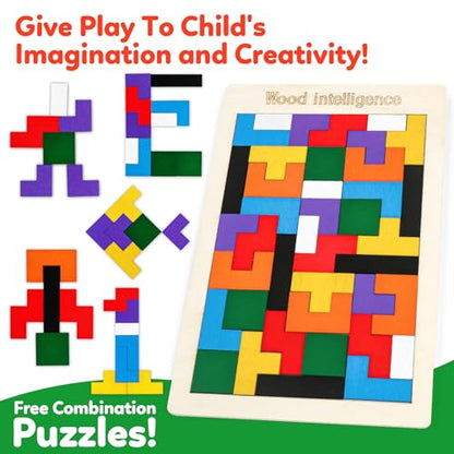 Wooden Puzzles Blocks Brain Teasers Logic Games for Classroom & Party Times,Jigsaw Puzzle Intelligence STEM Montessori Educatioanl IQ Toys Games for Kids Boys Girls Ages 3+ (2 Pack) - style: Puzzle set-2pcs
