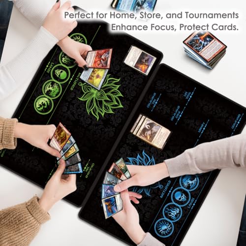 MTG Playmat with Zones – Lotus Sketch Blue 24x14 Card Game Mat for Magic The Gathering, Stitched Edge, Non-Slip Rubber Base with Prismatic Playmat Tube – Lotus Blue Zone - color: Lotus Blue Zone