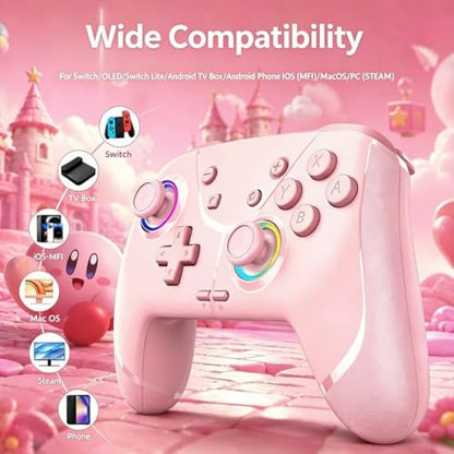 Switch Controller, Wireless Pro Controller for Nintendo Switch 2/Switch/Lite/OLED, Bluetooth controllers Compatible with iPhone/Mac/iPad/iOS/Android/Phone/PC/Steam and TV with Programming/RGB4/Vibration / 3 Turbo Modes/6-Axis/Motion (Pink) - color: Pink