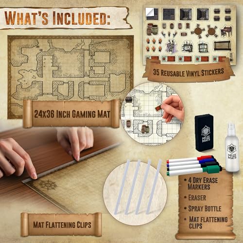 Melee Mats DND Map Starter Set - 24” x 36", Wet & Dry Erase Battle Terrain Grid for Dungeons and Dragons - Ultimate Tabletop Gaming Experience with Accessories - color: Version 2