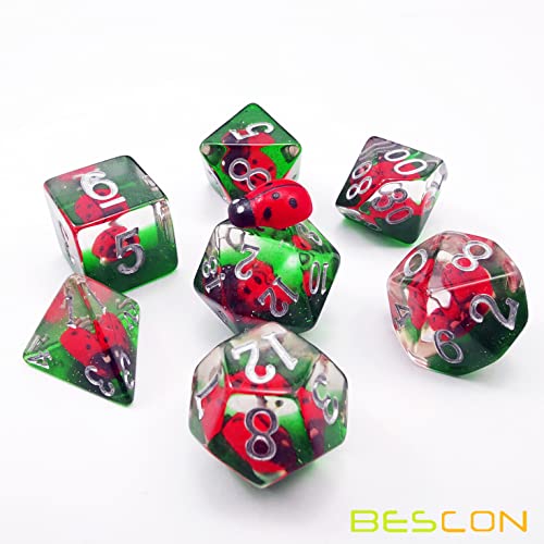 Bescon Red Ladybug RPG Dice Set of 7, Novelty Ladybugs Polyhedral Game Dice Set