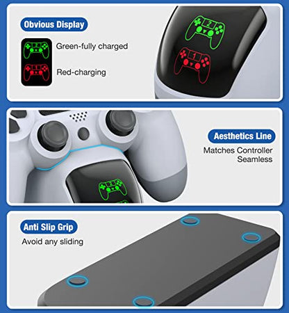 PS4 Controller Charger Dock Station with Charging Cable,1.8Hour Fast-Charging PS4 Controllers Charging Station for PlayStation 4 Dualshock 4 Charger - color: White-Green