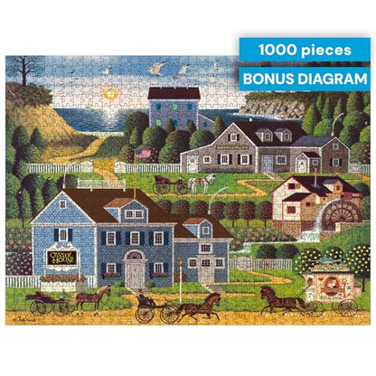 Buffalo Games - Charles Wysocki Sunset Bay - 1000 Piece Puzzle for Adults | Art by Charles Wysocki, Frameable Art, Made in USA, Recycled Board, Includes Poster, Challenging, intermediate to expert - color: Sunset Bay