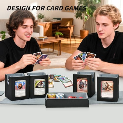 Commander Deck Box for MTG, Trading Card Storage Box Holds 400+ Double-Sleeved Cards, 5 IN 1 Removable Card Case with Dice Tray, Display Window with Magnetic Card Holders for TCG/CCG (Black Grey) - color: 5-IN-1-Black Grey