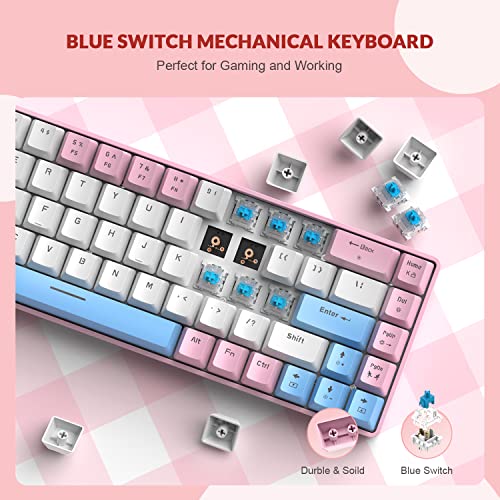 ZIYOU LANG RK-T8 Wired 65% Mechanical RGB Gaming Keyboard-Pink/White/Blue | Rainbow Backlit,Anti-ghosting,TKL,Mini 68 Key,Custom Coiled C to A Cable,Tactile Blue Switch for PS4 PS5 Xbox PC Mac Gamer - color: Pink White Blue, size: 65% Keyboard