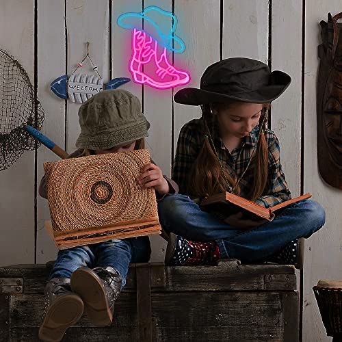 Cowboy Boot and Hat LED Neon Sign,Western Country Wall Decor for Bar, Man Cave, Garage,Pink White Aesthetic Rodeo Neon Light, Unique Christmas Birthday Gifts(13x15 in) - style: Cowboy Boot