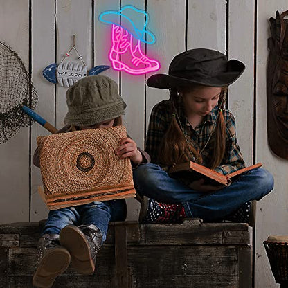 Cowboy Boot and Hat LED Neon Sign,Western Country Wall Decor for Bar, Man Cave, Garage,Pink White Aesthetic Rodeo Neon Light, Unique Christmas Birthday Gifts(13x15 in) - style: Cowboy Boot