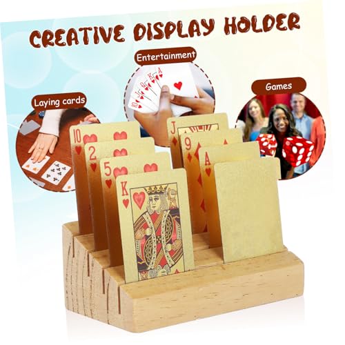 Hemoton Wooden Playing Card Holder Display Stand Sloped and Slotted Design for Easy Access Non- Base Rustic Charm for Game for Card Games