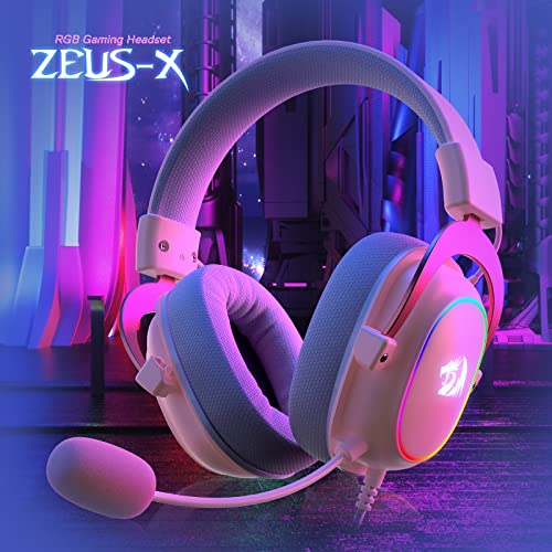 Redragon H510 Zeus-X RGB Pink Wired Gaming Headset - 7.1 Surround Sound - 53MM Audio Drivers in Memory Foam Ear Pads w/Durable Fabric Cover- Multi Platforms Headphone - USB Powered for PC/PS4/NS - color: Pink H510 RGB