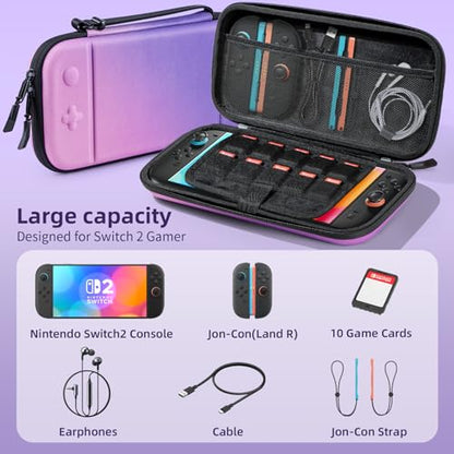 BRHE Switch 2 Carry Case Compatible with Nintendo Switch 2 Console,Large Capacity Switch 2 Case, Portable Hard NS 2 Travel Bag for Console & Accessories, 10 Game Card Slots (Pink Purple Gradient) - color: Pink Purple Gradient