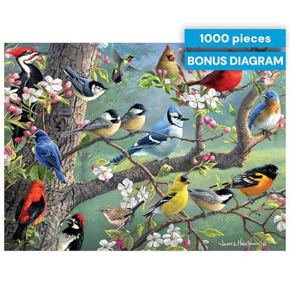 Buffalo Games Hautman Brothers - Birds in an Orchard - 1000 Piece Jigsaw Puzzle for Adults - 26.75 x 19.75 in, Poster Included - Precision Cut Pieces - Jigsaw Puzzles for Adults - Bird Scene