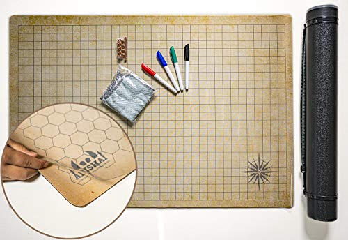 RPG Battle Grid Mat - 24" x 36" High Quality Double Sided Neoprene Mat Plus Dry Erase PVC Film - Table Top Role Playing Map - DND Role Play - Dungeons and Dragons Maps Tiles - Tabletop Gaming Mat