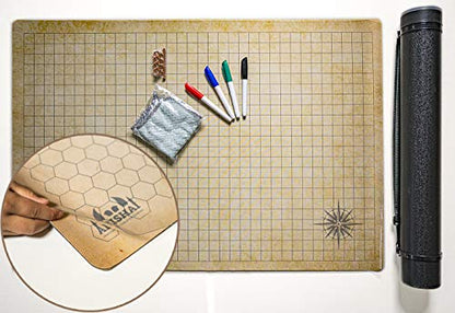 RPG Battle Grid Mat - 24" x 36" High Quality Double Sided Neoprene Mat Plus Dry Erase PVC Film - Table Top Role Playing Map - DND Role Play - Dungeons and Dragons Maps Tiles - Tabletop Gaming Mat