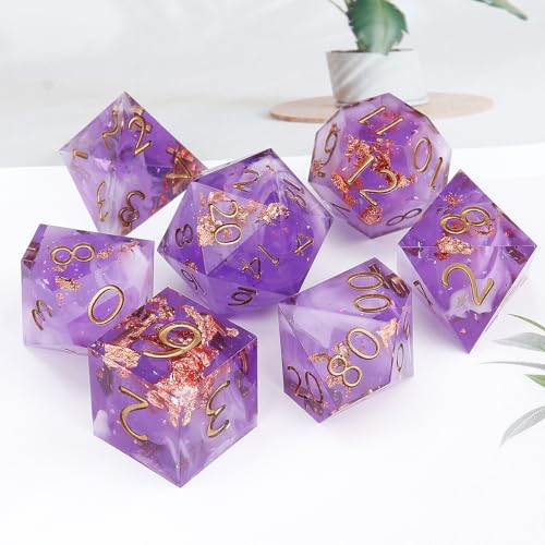 Haxtec DND Dice Set Sharp Edge Resin Dice Set with Dice Case, D and D Dice, Polyhedral D&D Dice Set Compatible with Dungeons and Dragons TTRPGs DND Gift - color: Purple White