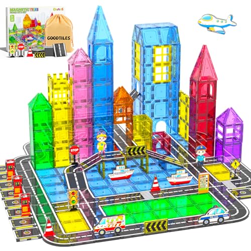 106Pcs Christmas Magnetic Tiles, Magnetic Building Blocks, Preschool Montessori Toys Gift for 3+ Year Old Boys and Girls, Sensory Toys for Kids Aged 3-5 and 4-8, Ideas for Toddler with Autism - color: 106pcs