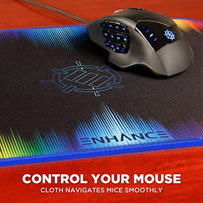 ENHANCE Small Mouse Pad with LED Lighting (13.3 X 10.8 inches) - Gaming Mouse Pad Desk Mat with 7 Color Options, 3 Lighting Effects, Smart Control Button, Non-Slip Rubber Grip - Multicolor - color: Multicolor and Black