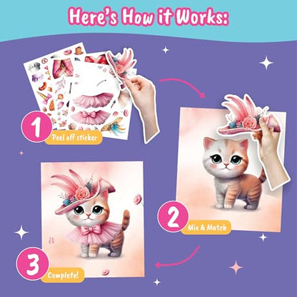 Sticker Dress Up Book for Girls Kitten Activity Ages 5-8 | Features 270+ reusable stickers and fashion design guides to spark creativity in children ages 5, 6, 7, and 8. - color: Dress Up - Kitten