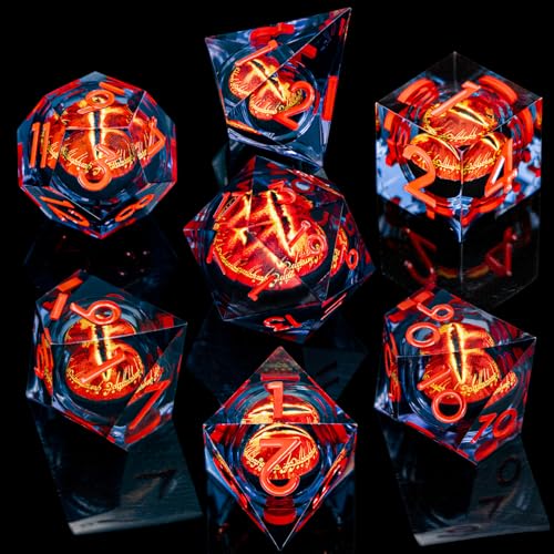 ARUOHHA DND Resin Dice Gazes Eye Dice Liquid Core Flaming RPG Sharp Edged Dice Set with Gift Box, Polyhedral D and D Dice Set Compatible with Dungeons Dragons Role Playing Game D20 D12 D10 D8 D6 - color: Sl01-black