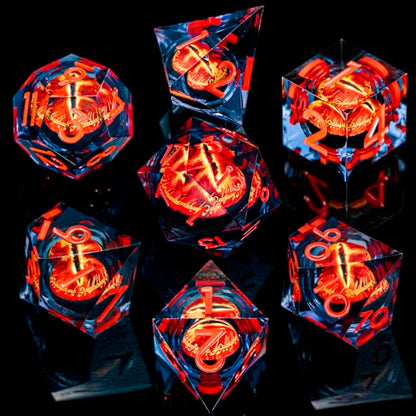 ARUOHHA DND Resin Dice Gazes Eye Dice Liquid Core Flaming RPG Sharp Edged Dice Set with Gift Box, Polyhedral D and D Dice Set Compatible with Dungeons Dragons Role Playing Game D20 D12 D10 D8 D6 - color: Sl01-black