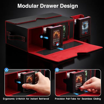 7-in-1 Commander Deck Box with Battle Case, 6-Deck Modular Card Storage Vault for MTG, Holds 600+ Double-Sleeved Cards, 35PT Magnetic Card Holders & 24 Dividers for TCG Game Night & Tournament