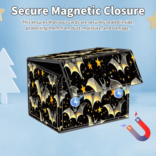 for MTG Commander Deck Box,Card Deck Box for Trading Yugioh MTG,Fits 100 Double Sleeved Cards,PU Leather Strong Magnet Case for Magic Commander TCG CCG,Black Golden Bat - color: Black Golden Bat