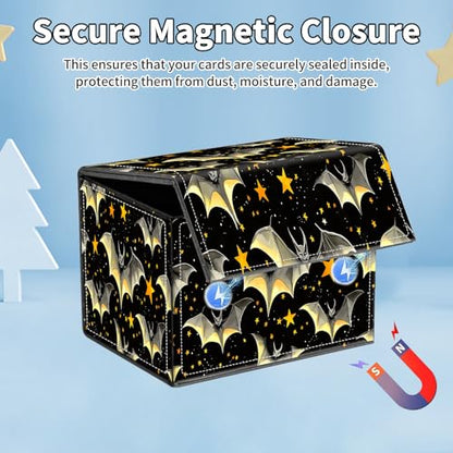 for MTG Commander Deck Box,Card Deck Box for Trading Yugioh MTG,Fits 100 Double Sleeved Cards,PU Leather Strong Magnet Case for Magic Commander TCG CCG,Black Golden Bat - color: Black Golden Bat