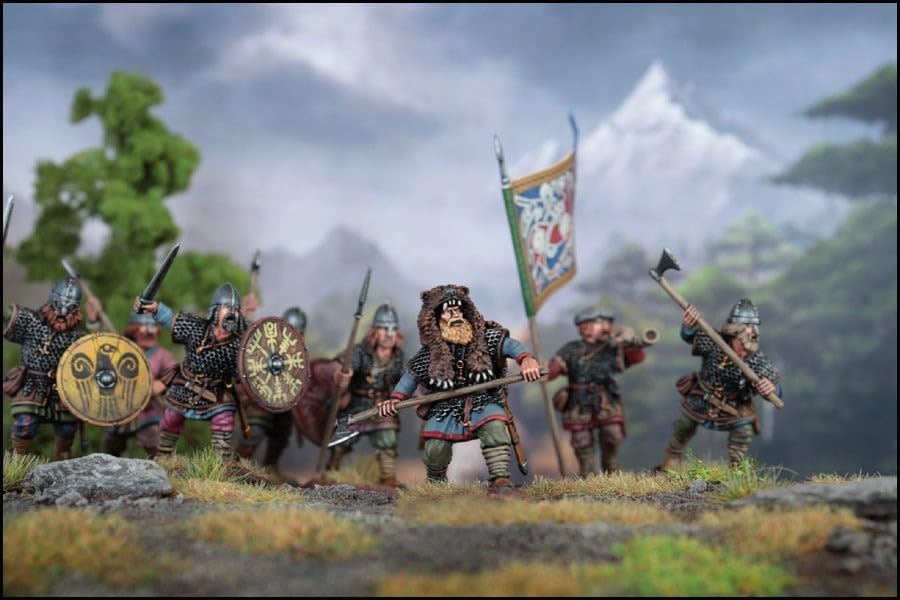 Wargames Delivered - Victrix 28mm Viking Miniatures Set with Bonus Miniature STL Download - 60 Hard Plastic Figures for Wargaming, Armored & Unarmored Warriors, Command, Shields, Weapons & Accessories
