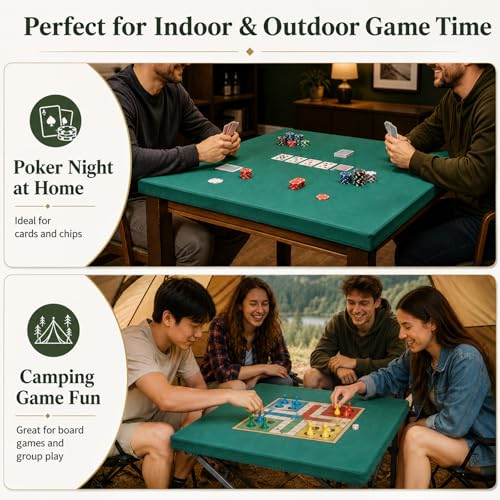 party greeting Game Table Cover for Square Tables Game Tablecover Folding Elastic Contraction Felt Gaming Mat for Card Playing Poker Cards Mahjong Puzzles Board Games (Green 34 x 34 Inch) - color: Green