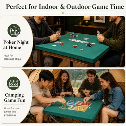 party greeting Game Table Cover for Square Tables Game Tablecover Folding Elastic Contraction Felt Gaming Mat for Card Playing Poker Cards Mahjong Puzzles Board Games (Green 34 x 34 Inch) - color: Green