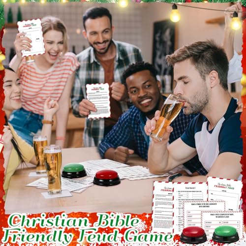 Christmas Bible Friendly Feud Game with 2 Answer Buzzers, Religious Card Board Game Night Church Group Fun Trivia Quiz for Xmas Holiday Party Office Class Team Building - style: Christmas