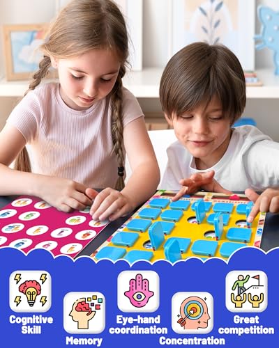 Matching Memory Game for Kids Ages 3-5 4-8, Board Games for 4-6, Car Airplane Camping Travel Toys Games Activities for 3-5 4-8, Toddler Kid Road Trip Essentials, Birthday Gifts for Kids Boys Girls - style: Memory game-light blue