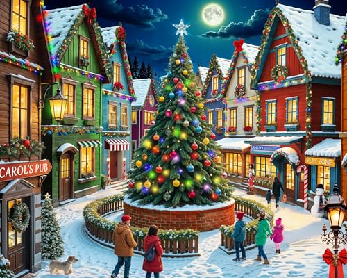Springbok Merry Town Square 1000 Piece Jigsaw Puzzle for Adults - Christmas and Holiday Puzzle - Unique Cut Pieces - Made in USA - style: Merry Town Square