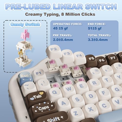 YUNZII C75 Wireless Mechanical Keyboard,75% Layout, Hot-Swappable NKRO,BT5.0/2.4G/USB-C Mode,Dye-Sub PBT MOA Keycaps,RGB Gasket Mount,Cute Cake Design for Mac/Win/Gaming (Choco, Candy Switch) - color: Choco, size: Candy Switch