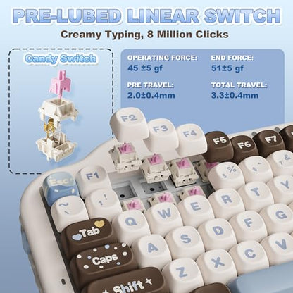 YUNZII C75 Wireless Mechanical Keyboard,75% Layout, Hot-Swappable NKRO,BT5.0/2.4G/USB-C Mode,Dye-Sub PBT MOA Keycaps,RGB Gasket Mount,Cute Cake Design for Mac/Win/Gaming (Choco, Candy Switch) - color: Choco, size: Candy Switch