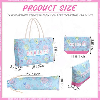 Soulchen 3 Pcs Empty Mahjong Bag Set American Mahjong Buckled and Zippered Carrying Bag with Handle, Tile case and Drawstring Protective Sleeve for Rack Game Travel Accessories Gift(Blue Floral) - style: Blue Floral