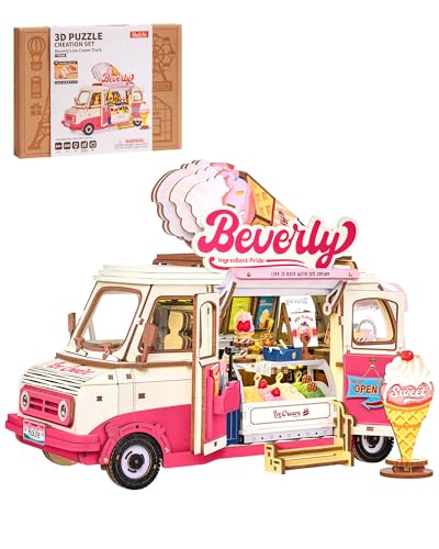 3D Wooden Puzzles for Adults - Ice Cream Truck Model Kit DIY Building Set, 290pcs Wood Craft Home Desk Decor, No Glue Needed Creative Gift for Family and Friends