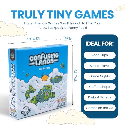 Confusing Lands | Whimsical Themed Travel Size Board Game You Can Play Anywhere | Strategic Card Placement Game | Solo Board Game | 1 - 2 Players, Ages 12+ | Easy to Learn and Play | Tiny Game Series