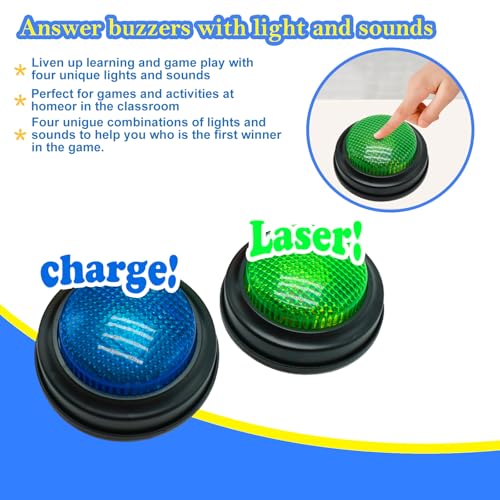 Gelabur 2-Pack Quiz Game Buzzers for Trivia Games, Answer Buzzers with Lights and Sound, Classroom Game Show Style Buzzer Buttons for Team Games