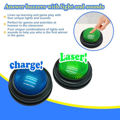 Gelabur 2-Pack Quiz Game Buzzers for Trivia Games, Answer Buzzers with Lights and Sound, Classroom Game Show Style Buzzer Buttons for Team Games