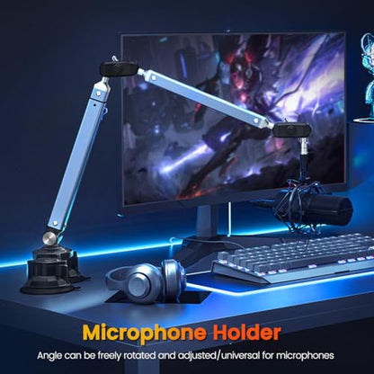 Microphone Boom Arm, 360°Rotatable Adjustable & Foldable Desk Microphone Arm Stand with 3/8"Adapters, Sturdy Aluminum Alloy Mic Arm for Podcast, Video, Gaming, Meeting,Studio (Clip-On) - style: Clip-On