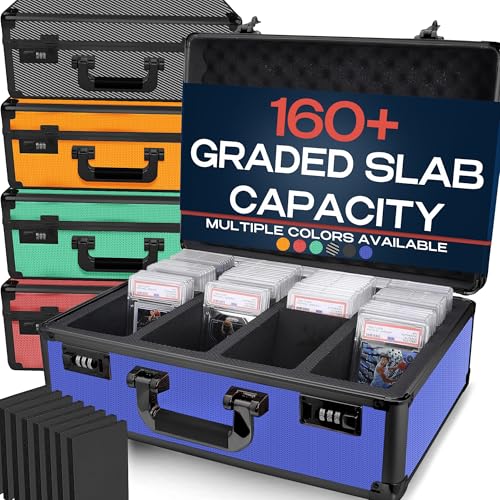 VALUN BLUE 160+ Slab Graded Card Storage Box (4 ROWS); Durable Sports, PSA Card Storage Box - Organizer Slab for Your Collection - For Baseball, Football, TCG, MTG Cards - Top Loader Design - color: Blue, size: 160 Slabs